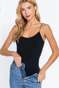 Black Elegant Ribbed Round Neck Cami Bodysuit — Livostyle