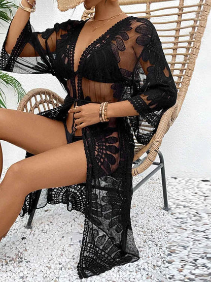 Lace Open Front Longline Cover-Up