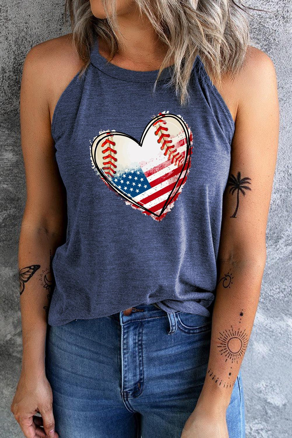 US Flag Heart Graphic Tank back view — Livostyle