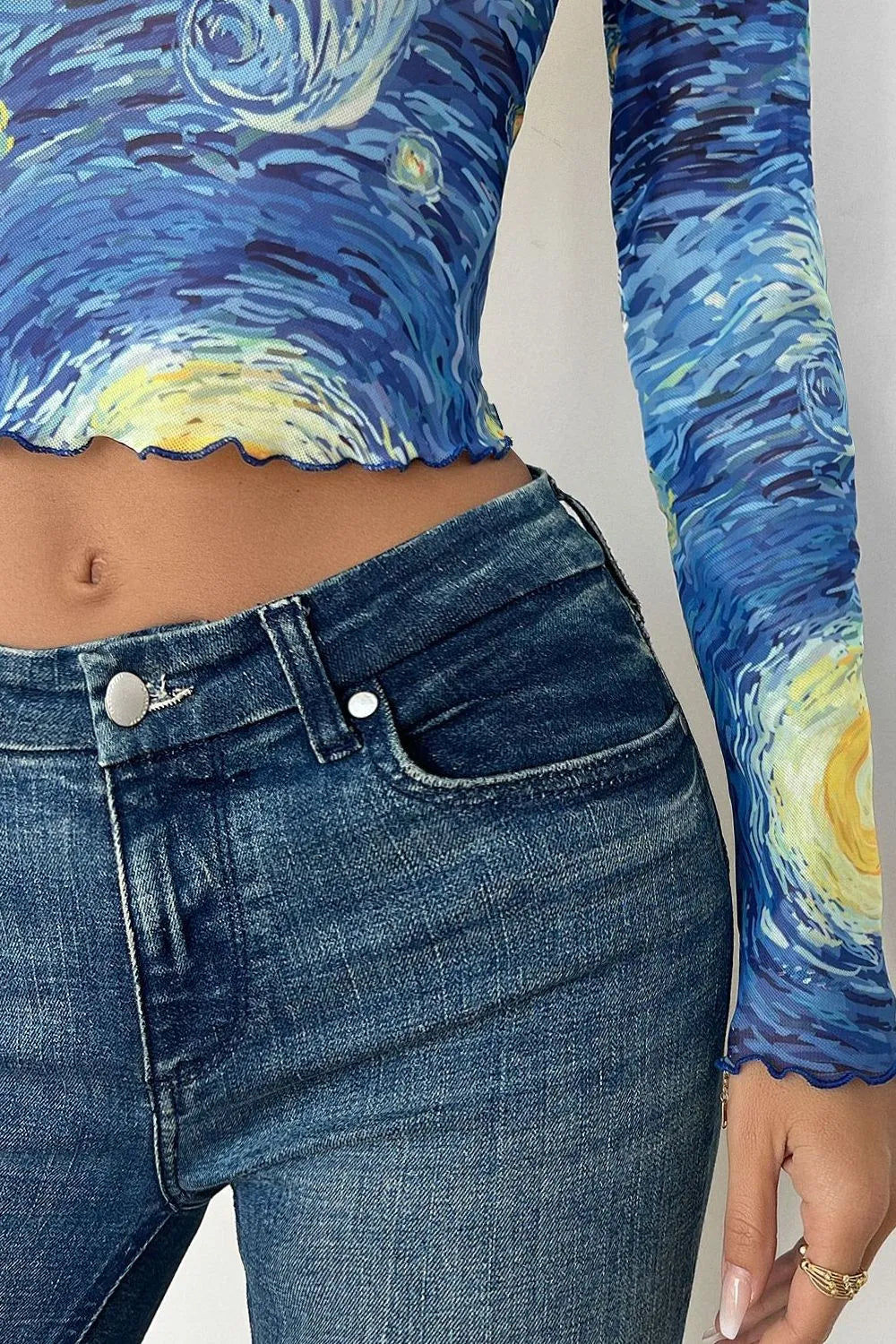 Starry Sky Cropped Mesh T-Shirt closeup — Livostyle