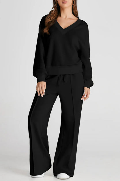 V-Neck Long Sleeve Top and Pants Active Set — Livostyle