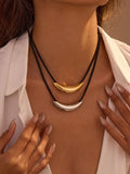 Stainless Steel Curved Bar Necklace with Leather Rope — Livostyle