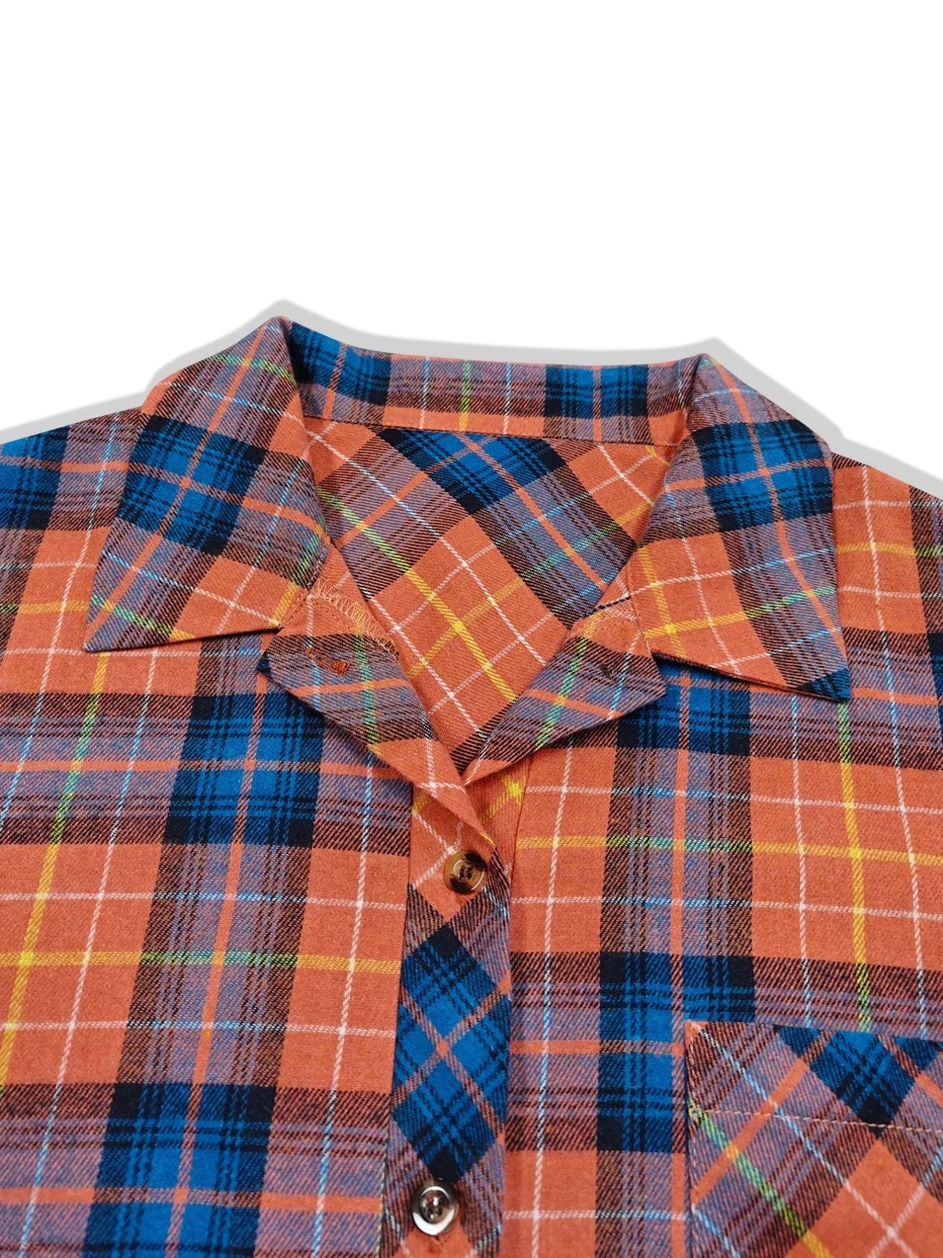 Plaid Button-Up Long Sleeve Shirt back view — Livostyle
