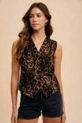 Stretch Leopard Denim Button Down Vest — Livostyle