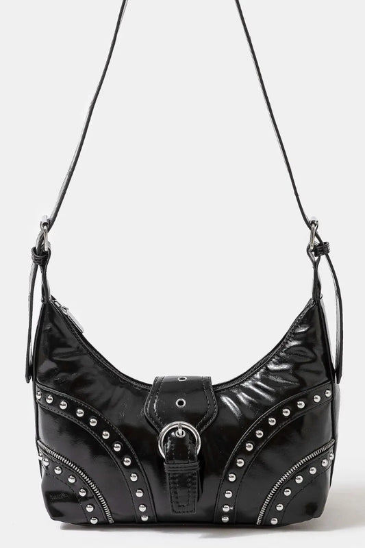 Faux Leather Studded Trim Shoulder Bag — Livostyle