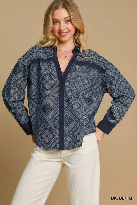 Paisley Print Denim Shirt Jacket — Livostyle
