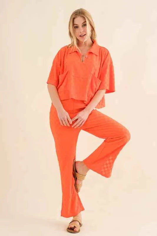 And The Why Brushed Texture Checker Board Pattern Casual Pants