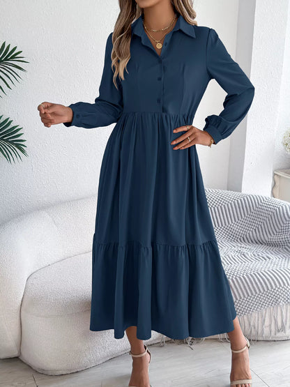 Long Sleeve Tiered Button-Front Midi Dress – photo 6