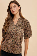 Trendy Animal Print Voluminous Sleeve Knit Blouse — Livostyle