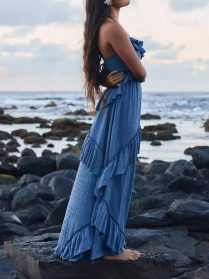 Ruffled Halter Neck Tie Maxi Dress – photo 3