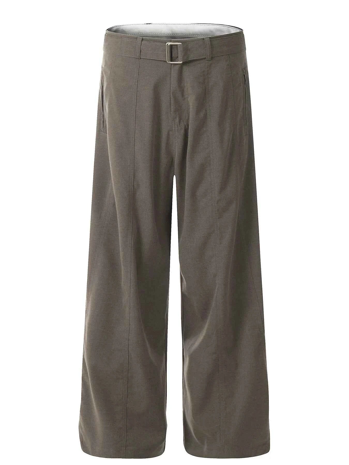 Men's Wide Leg High Waist Pants with Belt
