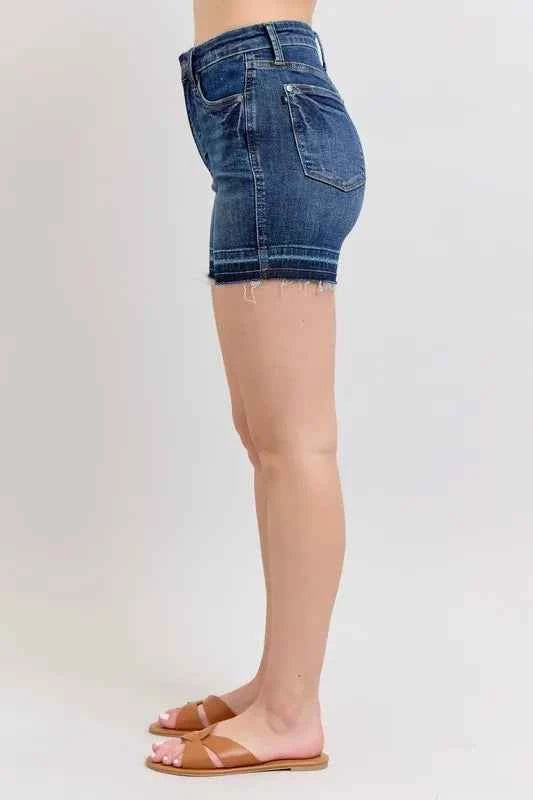 Judy Blue Full Size High Waist Tummy Control Destroy Release Hem Denim Shorts Plus Size