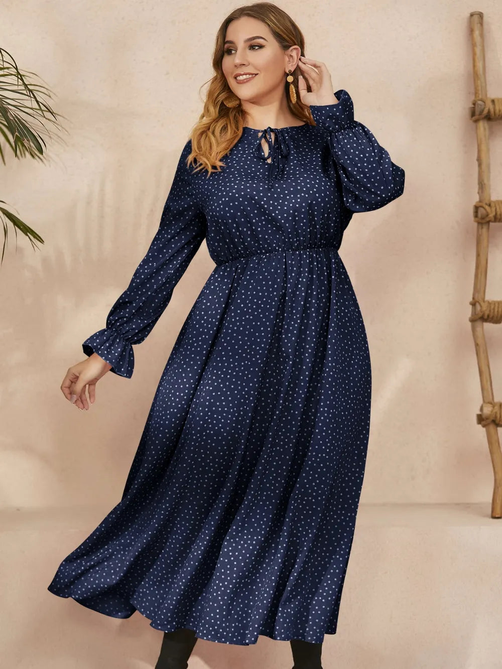 Ruffled Polka Dot Long Sleeve Midi Dress – Plus Size – photo 5