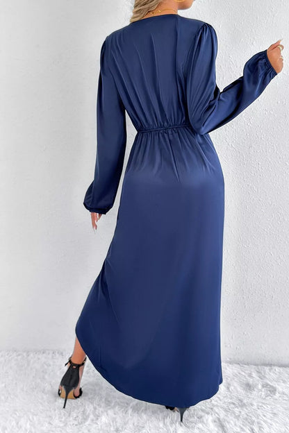 Satin Balloon Sleeve Midi Dress with Slit – photo 8