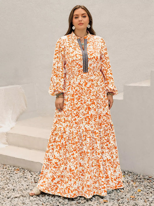 Boho Ruched Floral Maxi Dress – Plus Size
