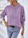 Texture Drawstring Long Sleeve Hooded Sweater — Livostyle
