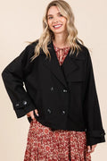 Double Breasted Long Sleeve Trench Coat Jacket in Black Floral — Livostyle