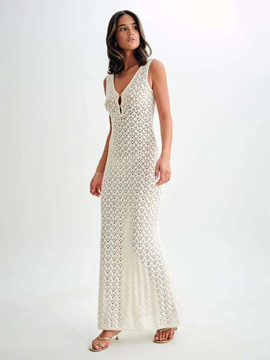 Openwork Sleeveless Maxi Dress detail — Livostyle