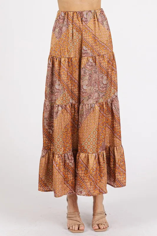 Paisley Patchwork Print Satin Maxi Skirt — Livostyle