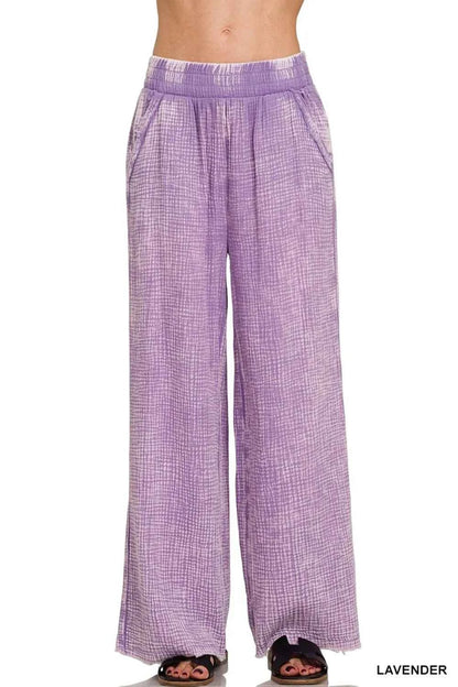 Washed Double Gauze Elastic Band Waist Pants — Livostyle
