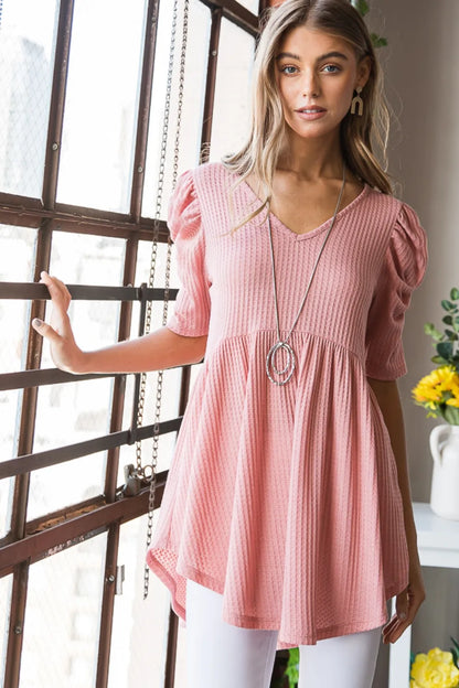 Women's Waffle Knit Babydoll Top for Casual & Dressy Occasions — Livostyle
