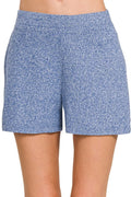 Soft Melange Hacci Elastic Waisted Shorts in LT NAVY