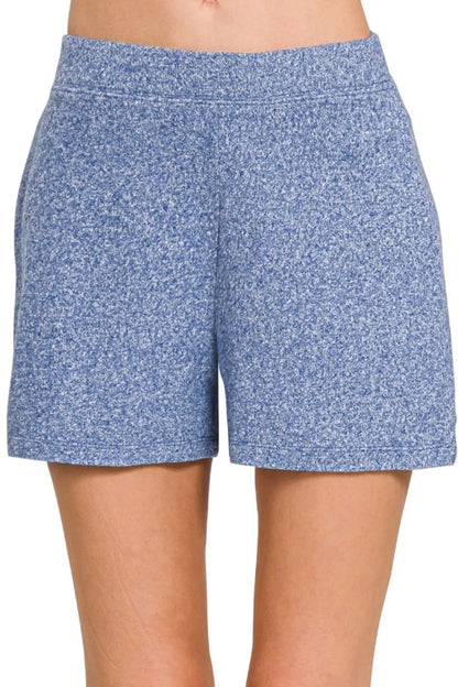 Soft Melange Hacci Elastic Waisted Shorts in LT NAVY
