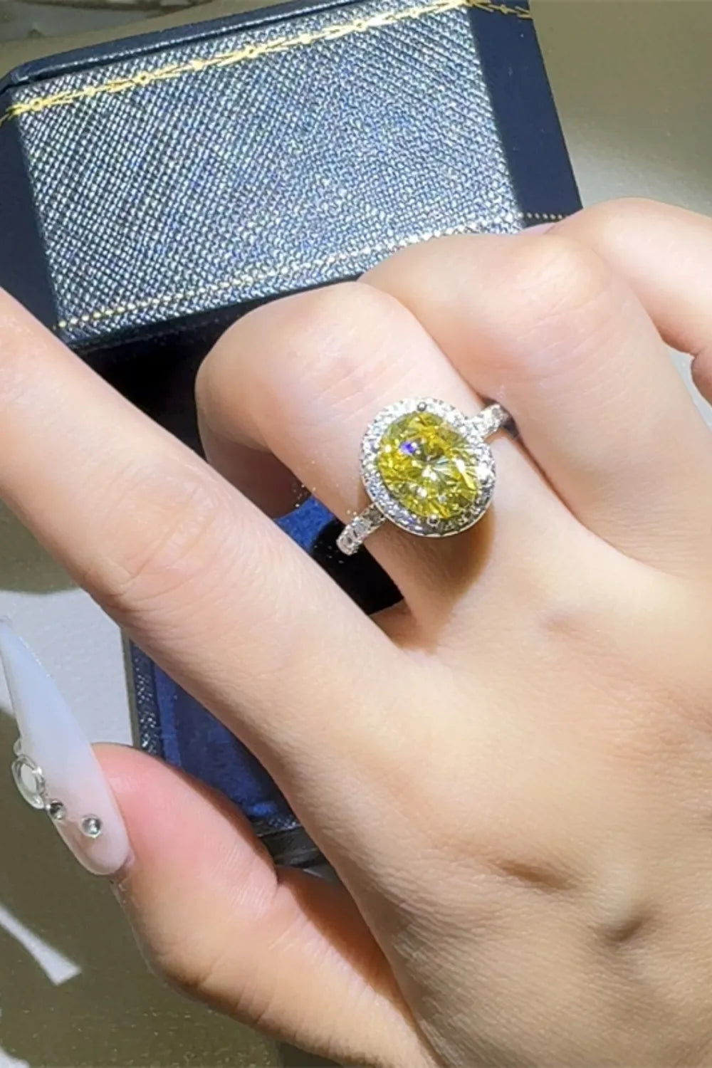 3 Carat Moissanite 925 Sterling Silver Ring — Oval-Cut Yellow Halo — Livostyle