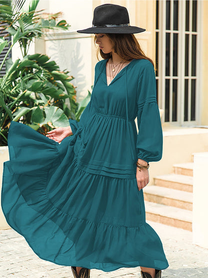 Tie Neck Long Sleeve Tiered Midi Dress – photo 24