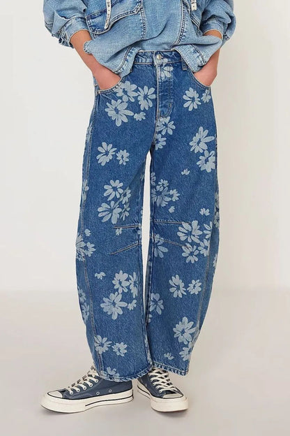 Flower Print Wide Leg Jeans — Livostyle