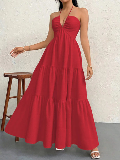 Halter Neck Tiered Maxi Dress with Bow – photo 12