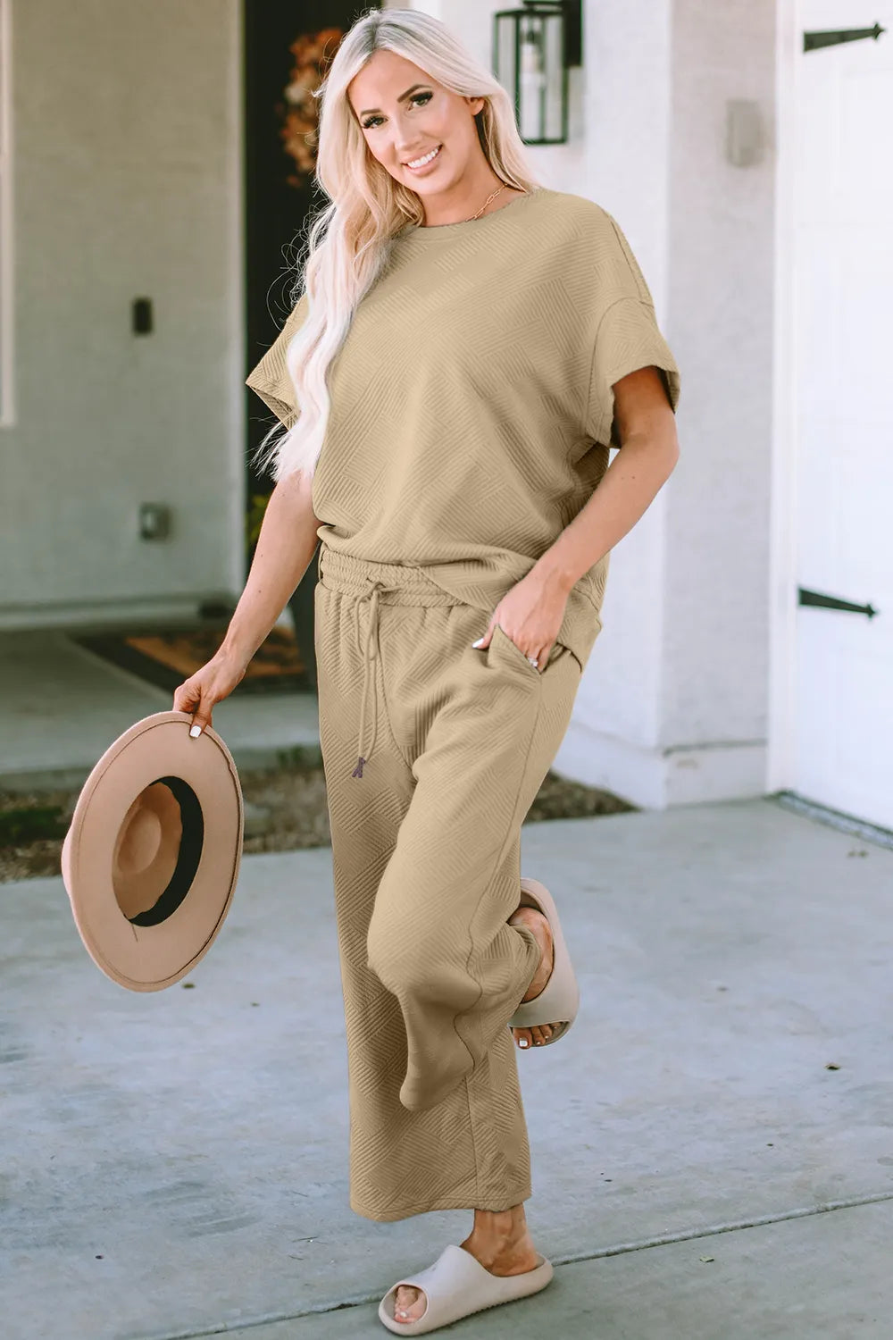 Texture Short Sleeve Top and Pants Set — Livostyle