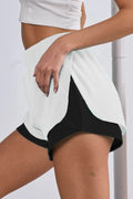 French Terry Knit Color Block with Side Slit Shorts in Off White — Livostyle