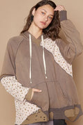 Floral Patchwork Distressed Drawstring Hoodie — Livostyle