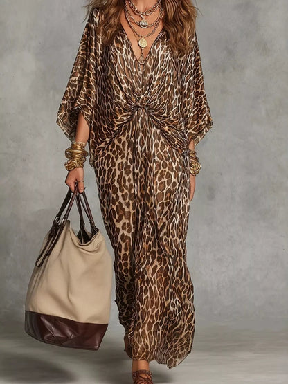 Leopard Print V-Neck Maxi Dress with Twist Detail – photo 2