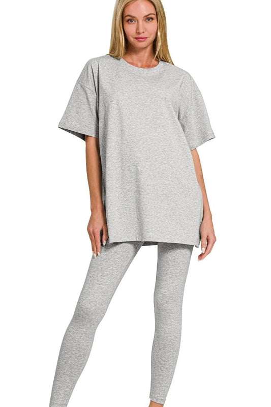 Cotton Round Neck Top & Legging Set in H Grey — Livostyle