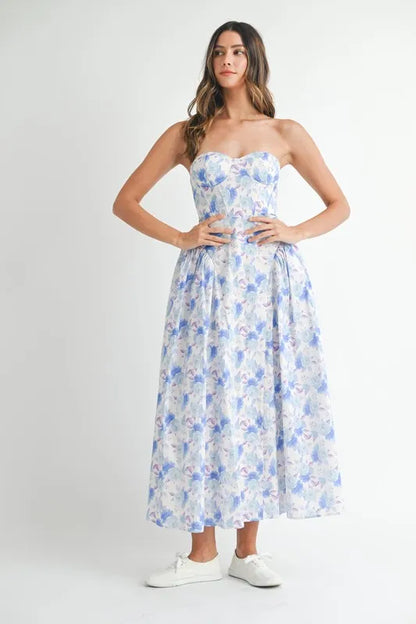Sweetheart Neckline Floral Printed Midi Dress — Livostyle