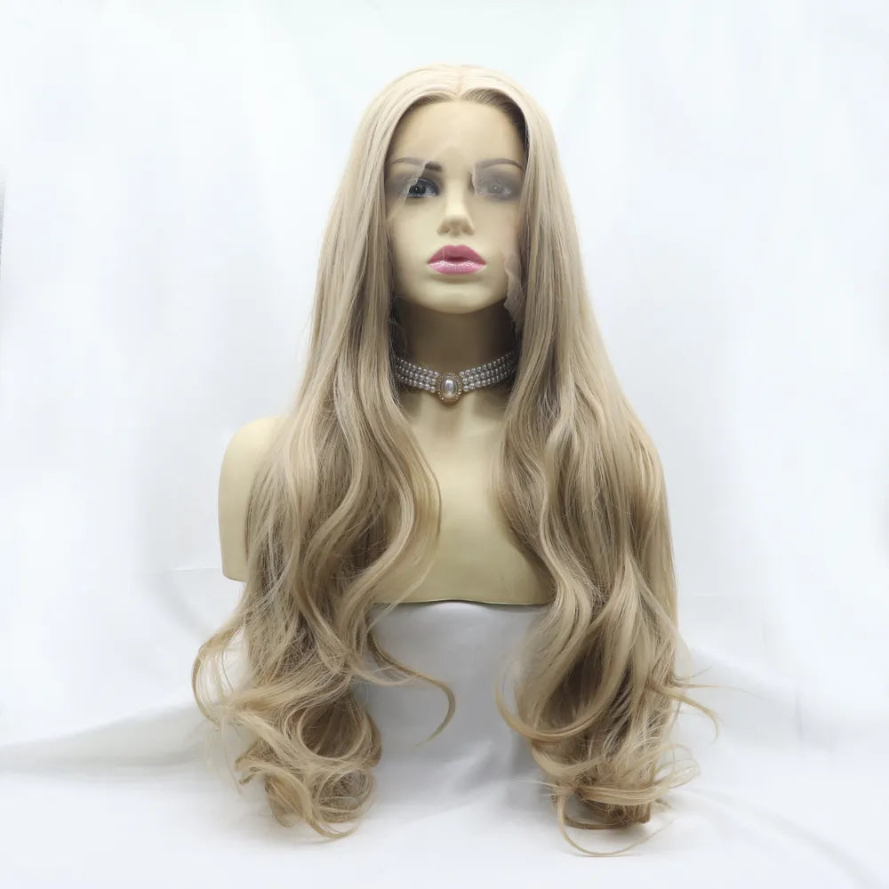 24" Lace Front Synthetic Wig in Ash Blonde, Long Wavy — Livostyle