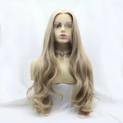 24" Lace Front Synthetic Wig in Ash Blonde, Long Wavy — Livostyle