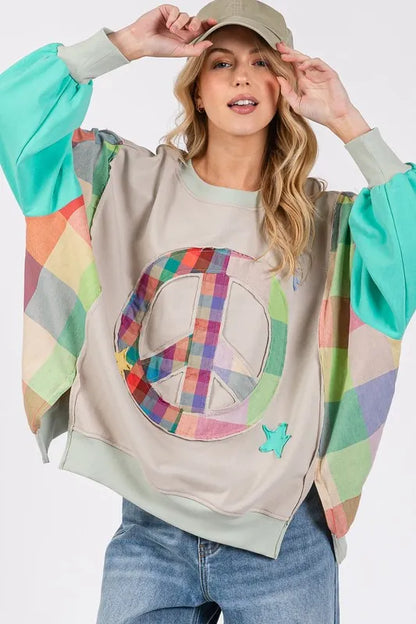 Contrast Peace Patch Dropped Shoulder Sweatshirt — Livostyle