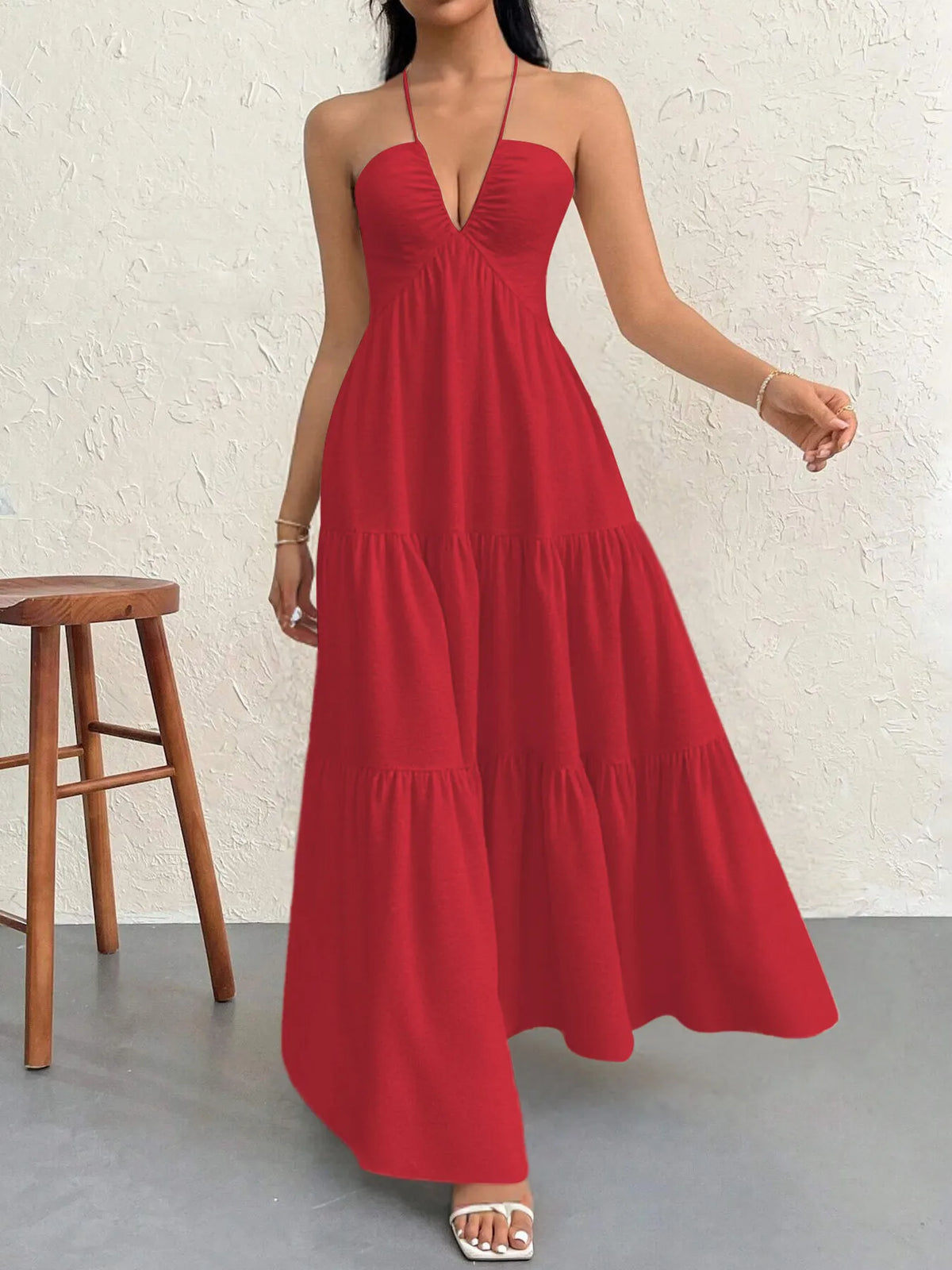 Halter Neck Tiered Maxi Dress with Bow – photo 9