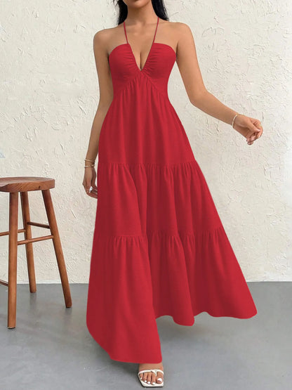 Halter Neck Tiered Maxi Dress with Bow – photo 9