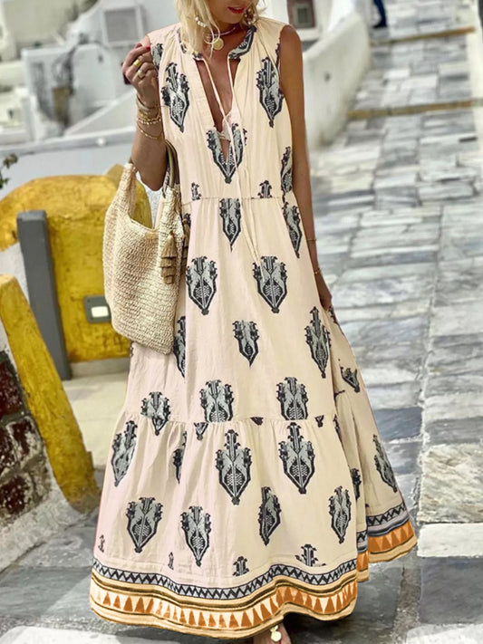 Printed Tiered Sleeveless Maxi Dress