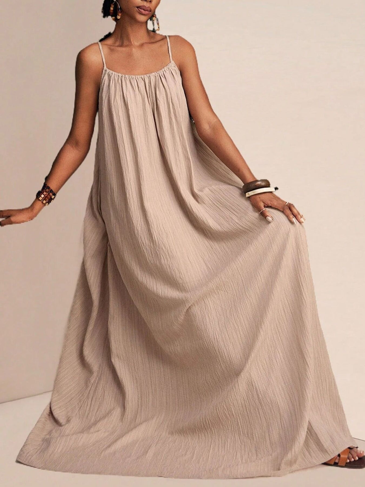 Spaghetti Strap Flowy Ruched Maxi Dress – photo 4