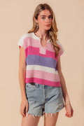 Multi Color Stripe Loose Fit Cap Sleeve Sweater Top — Livostyle