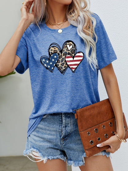 US Flag Leopard Heart Graphic Tee styling — Livostyle