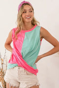 Stylish Color Block Twisted Top in Slub Terry Fabric — Livostyle