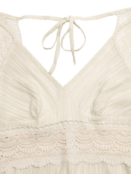 Lace Trim Tie-Detail V-Neck Maxi Dress – photo 5