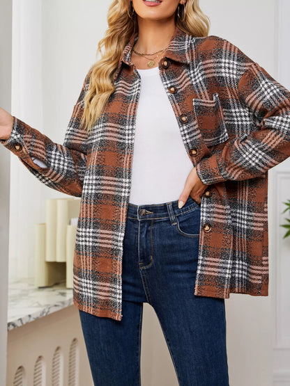 Plaid Button Up Long Sleeve Shacket styling — Livostyle