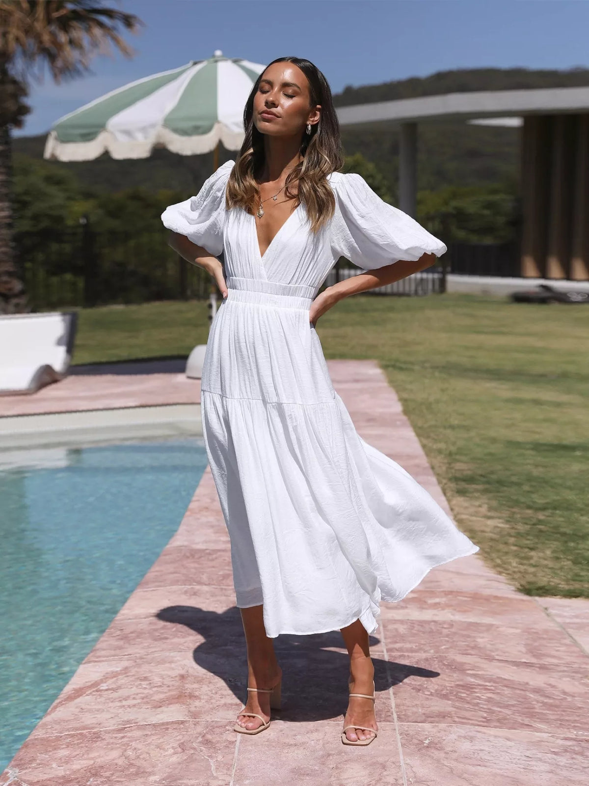 Tiered Puff Sleeve Midi Dress – photo 12